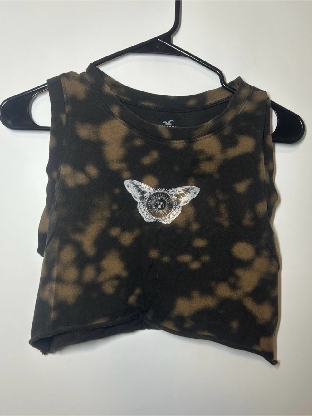 Hollister Black and Brown Tie-Dye Butterfly Crop Tank